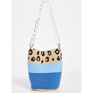Soraya Hennessy Blue Leopard Midi Bucket Bag
